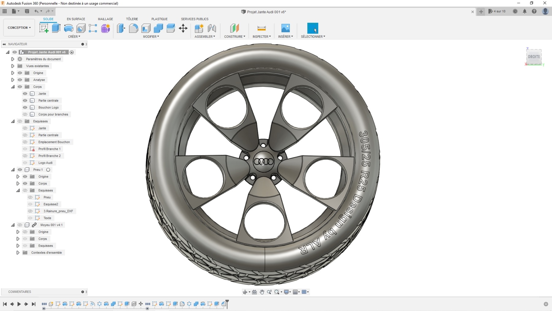 modèle 3d d'une roue sur le logiciel Fusion360